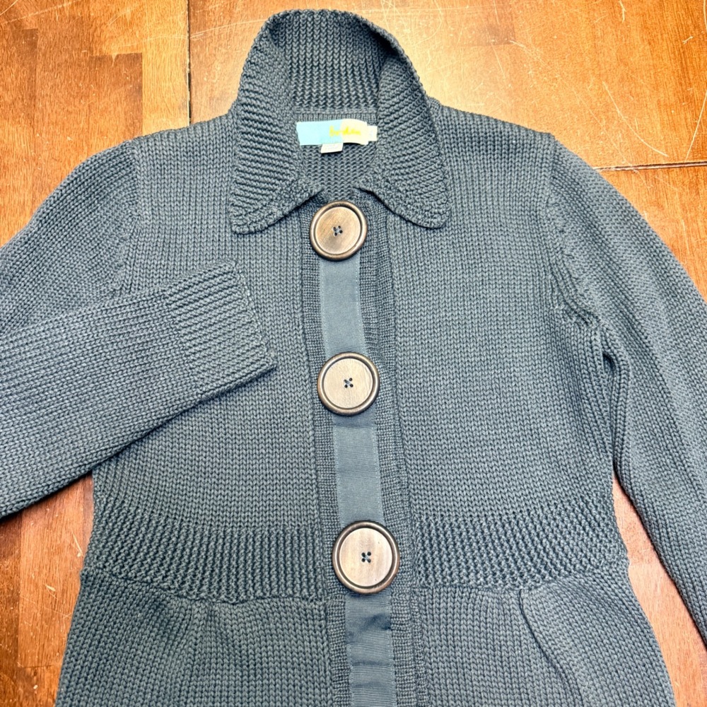 Boden Long Cardigan Sweater Womens Size 2 Gray Cotton Knit Big Buttons WR572